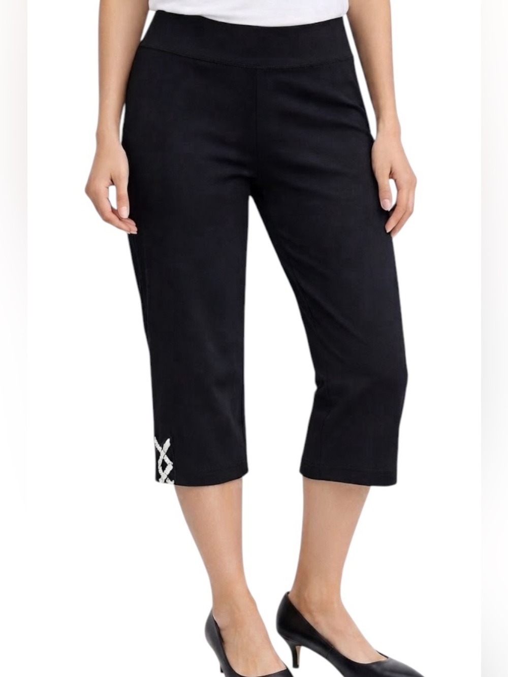 JM Collection Petite Rhinestone Ankle Detail Pull On Pants MP Black